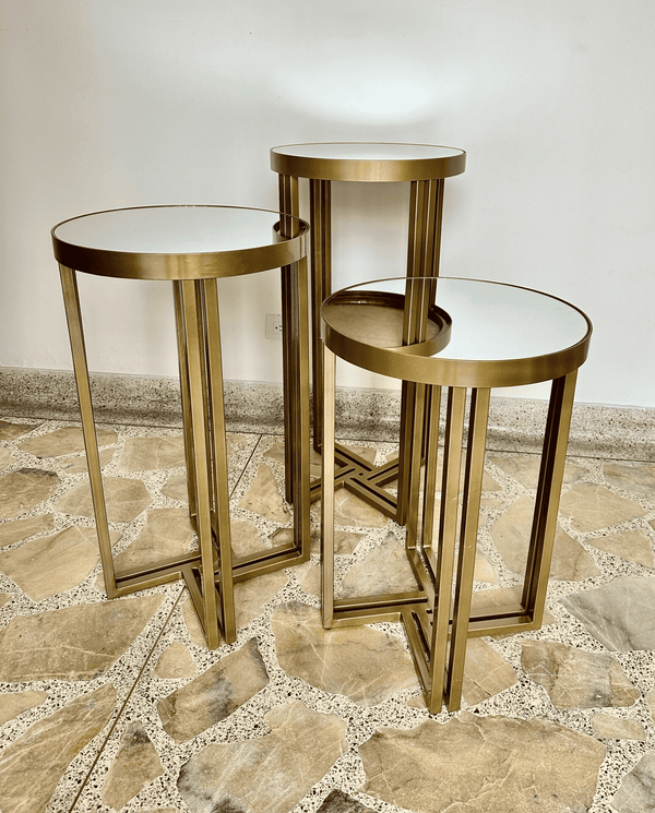 Set de mesas doradas Carlota espejo x 3