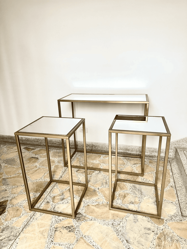 Set de mesas doradas Fatima espejo x 3