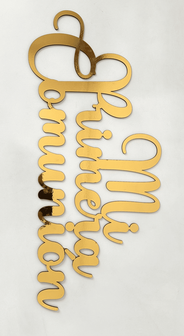 letrero mi primera comunion dorado